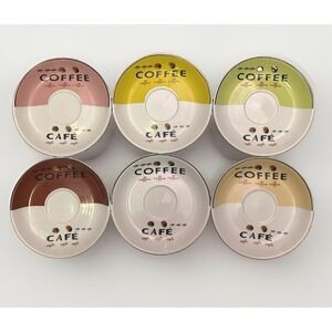Vintage Coffee Saucer Set by Market Square 6 Plates Kitsch Cafe Colorful 5.5"